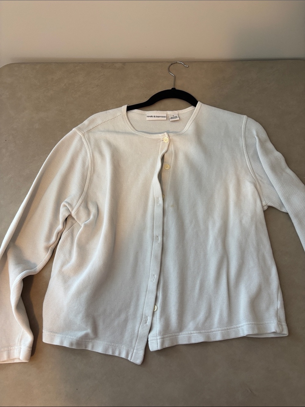 croft & barrow Off-White Ribbed Crewneck Button Cardigan